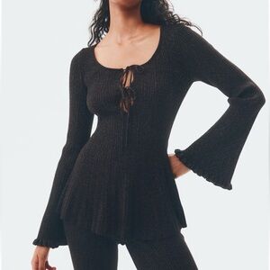 H&M Black Knit Blouse with Bell Sleeves